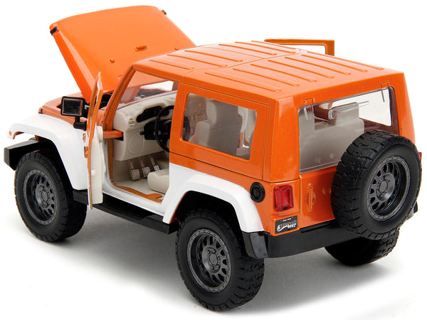 2017 Jeep Wrangler Orange Metallic and White and Orange M&M Diecast Figure "M&M's" "Hollywood Rides" Series 1/24 Diecast Model Car by Jada