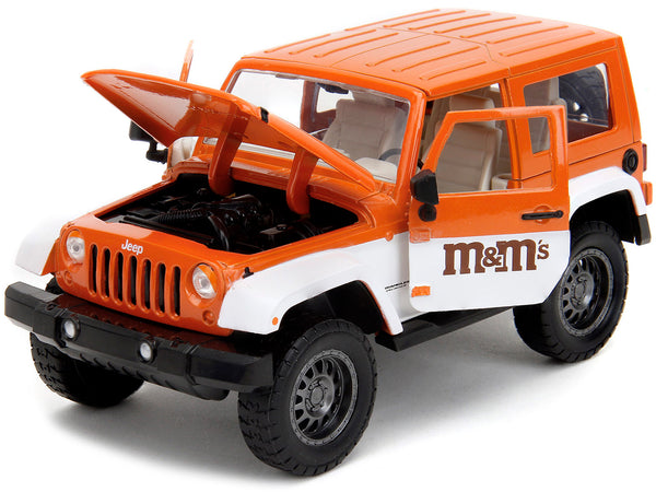 2017 Jeep Wrangler Orange Metallic and White and Orange M&M Diecast Figure "M&M's" "Hollywood Rides" Series 1/24 Diecast Model Car by Jada