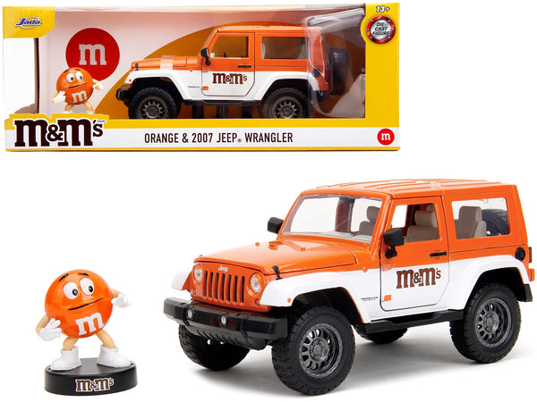 2017 Jeep Wrangler Orange Metallic and White and Orange M&M Diecast Figure "M&M's" "Hollywood Rides" Series 1/24 Diecast Model Car by Jada