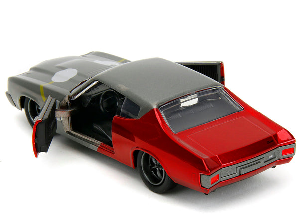 1970 Chevrolet Chevelle SS Gray Metallic and Red Metallic with Black Hood and Thor Diecast Figure "The Avengers" "Hollywood Rides" Series 1/32 Diecast Model Car by Jada