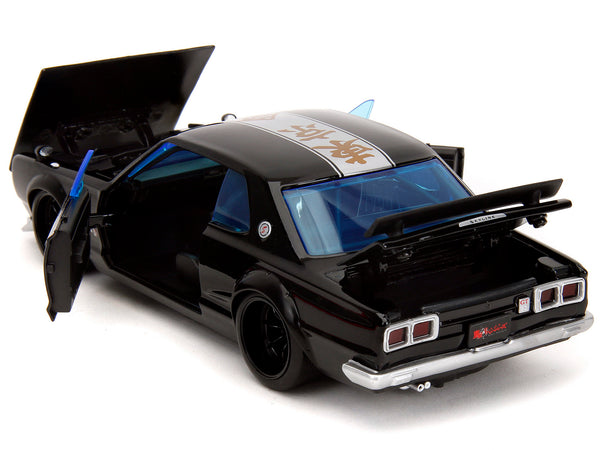 1971 Nissan Skyline GT-R RHD (Right Hand Drive) Black with Silver Stripe and Mikey Diecast Figure "Tokyo Revengers" (2021) TV Series "Anime Hollywood Rides" Series 1/24 Diecast Model Car by Jada