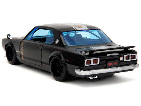 1971 Nissan Skyline GT-R RHD (Right Hand Drive) Black with Silver Stripe and Mikey Diecast Figure "Tokyo Revengers" (2021) TV Series "Anime Hollywood Rides" Series 1/24 Diecast Model Car by Jada