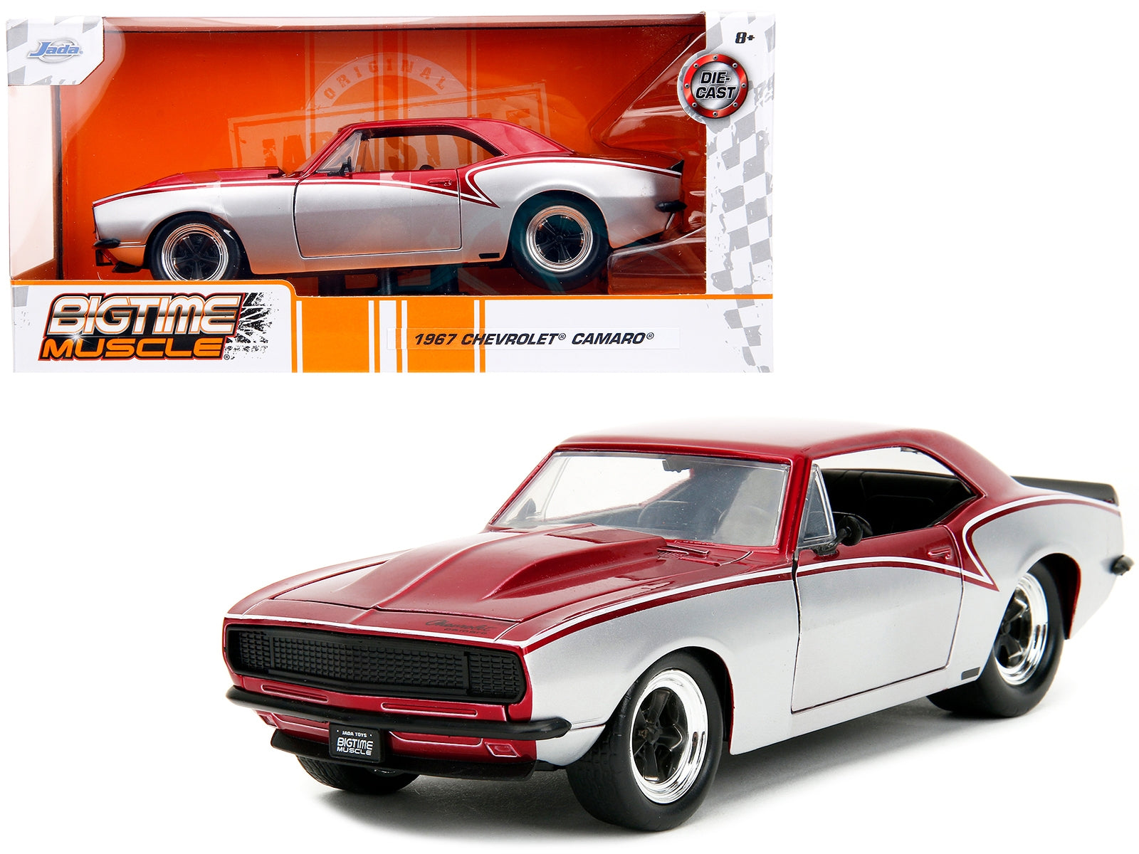 1967 Chevrolet Camaro Candy Red and Silver Metallic "Bigtime Muscle" Series 1/24 Diecast Model Car by Jada