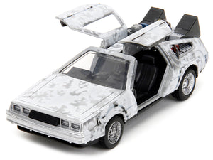 DMC DeLorean Time Machine Brushed Metal (Frost Version) "Back to the Future" (1985) Movie "Hollywood Rides" Series 1/32 Diecast Model Car by Jada