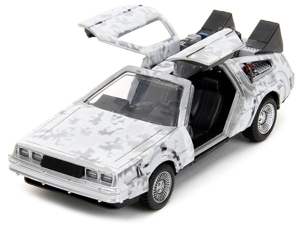 DMC DeLorean Time Machine Brushed Metal (Frost Version) "Back to the Future" (1985) Movie "Hollywood Rides" Series 1/32 Diecast Model Car by Jada