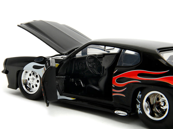 1971 Pontiac GTO Black with Flame Graphics "Bigtime Muscle" Series 1/24 Diecast Model Car by Jada