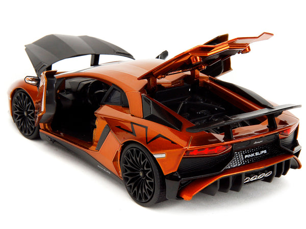 Lamborghini Aventador SV Orange Metallic with Carbon Hood "Pink Slips" Series 1/24 Diecast Model Car by Jada