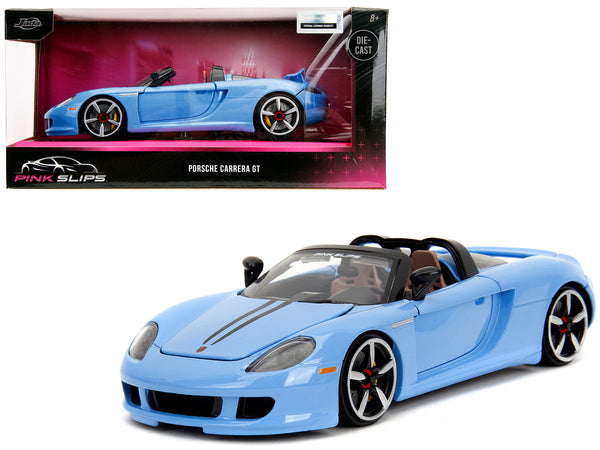 Porsche Carrera GT Convertible Blue with Black Stripes "Pink Slips" Series 1/24 Diecast Model Car by Jada