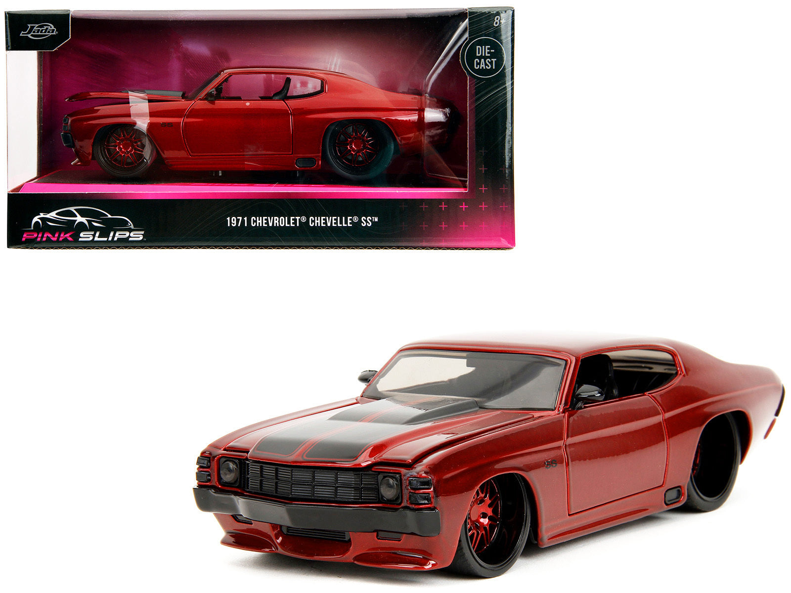 1971 Chevrolet Chevelle SS Red Metallic with Black Stripes "Pink Slips" Series 1/24 Diecast Model Car by Jada