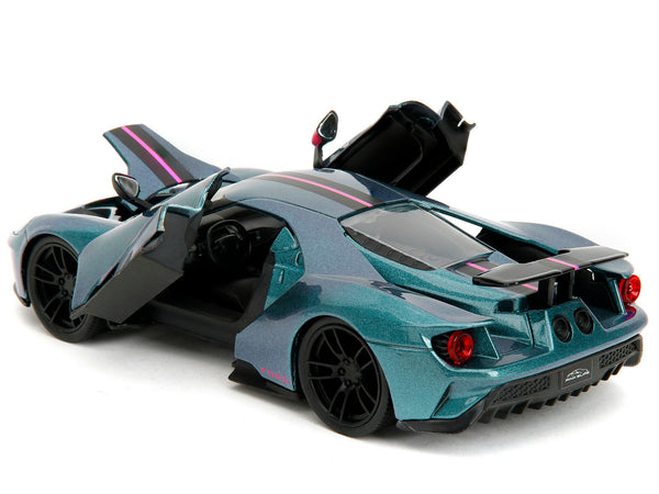 2017 Ford GT Blue Metallic with Pink and Black Stripes "Pink Slips" Series 1/24 Diecast Model Car by Jada