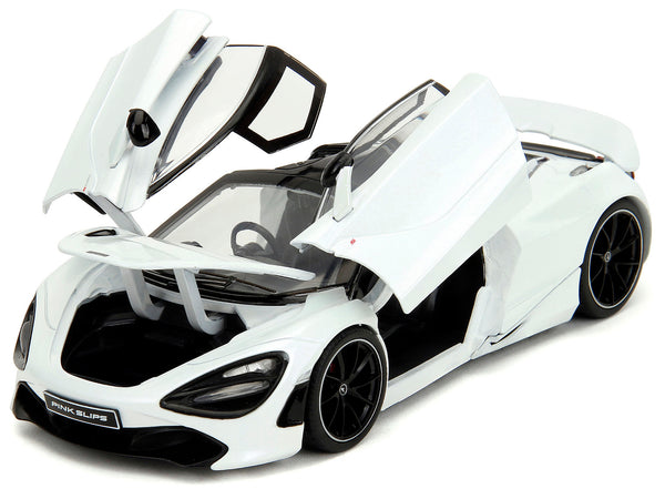 McLaren 720S White Metallic with Black Top "Pink Slips" Series 1/24 Diecast Model Car by Jada