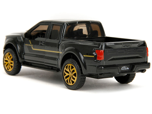 2017 Ford F-150 Raptor Pickup Truck Black Metallic with Gold Stripes "Pink Slips" Series 1/32 Diecast Model Car by Jada