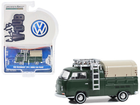 1969 Volkswagen Type 2 Double Cab Pickup Truck Delta Green with Tan Camper Shell "Club Vee-Dub" Series 18 1/64 Diecast Model Car by Greenlight