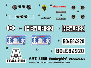 Skill 3 Model Kit Lamborghini Diablo 1/24 Scale Model by Italeri