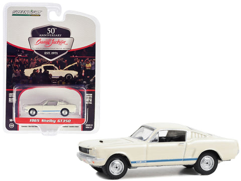 1965 Shelby GT350 White with Blue Stripes (Lot #1381) Barrett Jackson "Scottsdale Edition" Series 12 1/64 Diecast Model Car by Greenlight