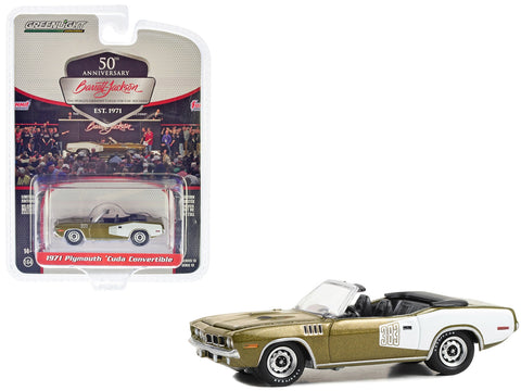 1971 Plymouth Barracuda 383 Convertible Tawny Gold Metallic and White (Lot #1071) Barrett Jackson "Scottsdale Edition" Series 13 1/64 Diecast Model Car by Greenlight