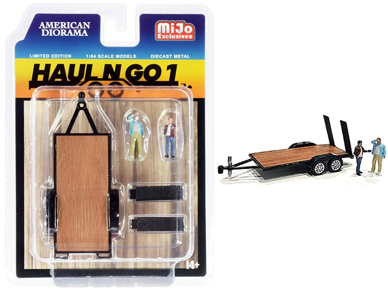 "Haul N Go 1" Trailer and 2 Figurines Diecast Set of 3 pieces for 1/64 Scale Models by American Diorama