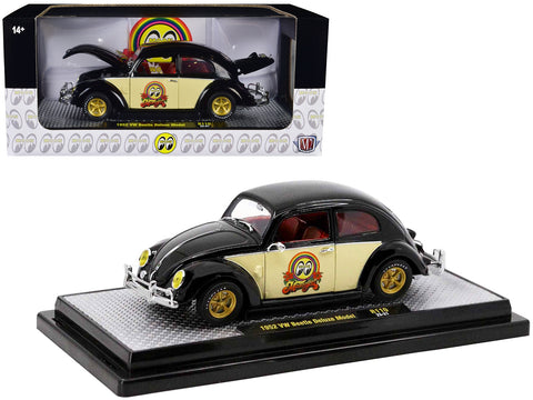1952 Volkswagen Beetle Deluxe Model Black with Cream Sides and Red Interior "MoonEyes" Limited Edition to 5250 pieces Worldwide 1/24 Diecast Model Car by M2 Machines