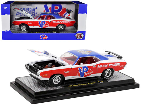 1970 Dodge Challenger R/T Hemi White with Red and Blue Stripes with Red Interior "VP Racing" Limited Edition to 5710 pieces Worldwide 1/24 Diecast Model Car by M2 Machines