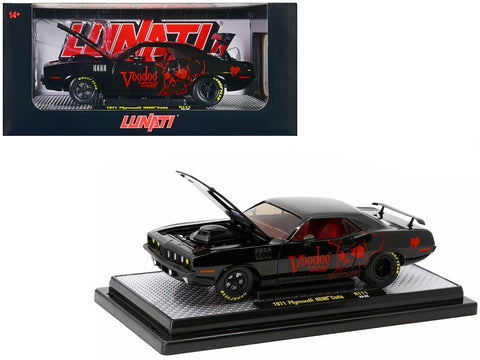 1971 Plymouth Hemi Barracuda Black Metallic with Red Interior "Voodoo by Lunati" Limited Edition to 6650 pieces Worldwide 1/24 Diecast Model Car by M2 Machines