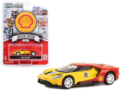 2019 Ford GT #18 Yellow and Red "Shell Oil" "Shell Oil Special Edition" Series 1 1/64 Diecast Model Car by Greenlight