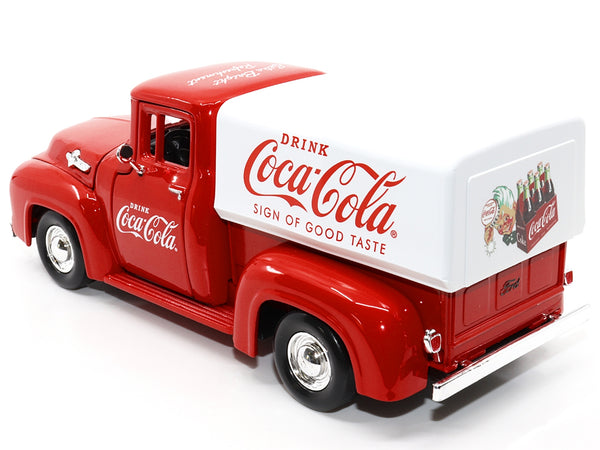 1955 Ford F-100 Pickup Truck Red with White Canopy "Drink Coca-Cola" 1/24 Diecast Model Car by Motor City Classics