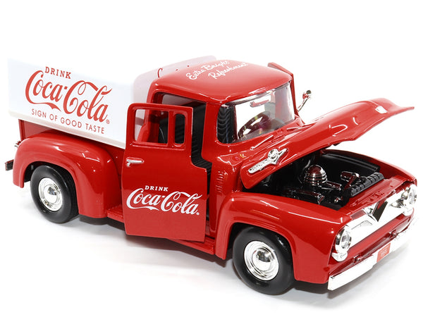 1955 Ford F-100 Pickup Truck Red with White Canopy "Drink Coca-Cola" 1/24 Diecast Model Car by Motor City Classics