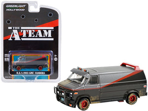 1983 GMC Vandura Van (B.A.'s) Black and Silver with Red Stripe (Dirty Version) "The A-Team" (1983-1987) TV Series "Hollywood Special Edition" 1/64 Diecast Model Car by Greenlight