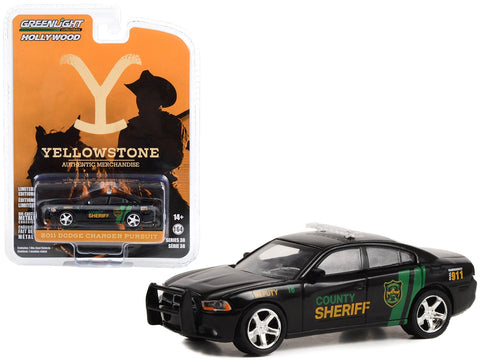 2011 Dodge Charger Pursuit #18 "County Sheriff Deputy" Black "Yellowstone" (2018-Current) TV Series "Hollywood Series" Release 38 1/64 Diecast Model Car by Greenlight