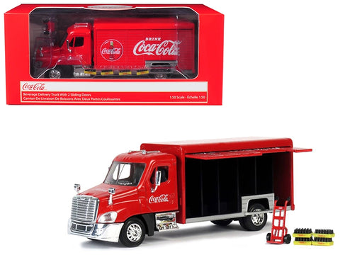 Beverage Delivery Truck "Coca-Cola" with Handcart and 4 Bottle Cases 1/50 Diecast Model by Motorcity Classics