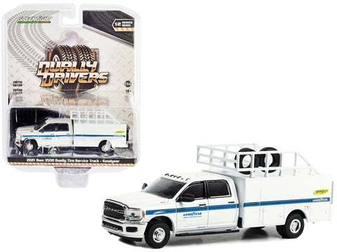 2021 Ram 3500 Dually Tire Service Truck White "Goodyear" "Dually Drivers" Series 12 1/64 Diecast Model Car by Greenlight