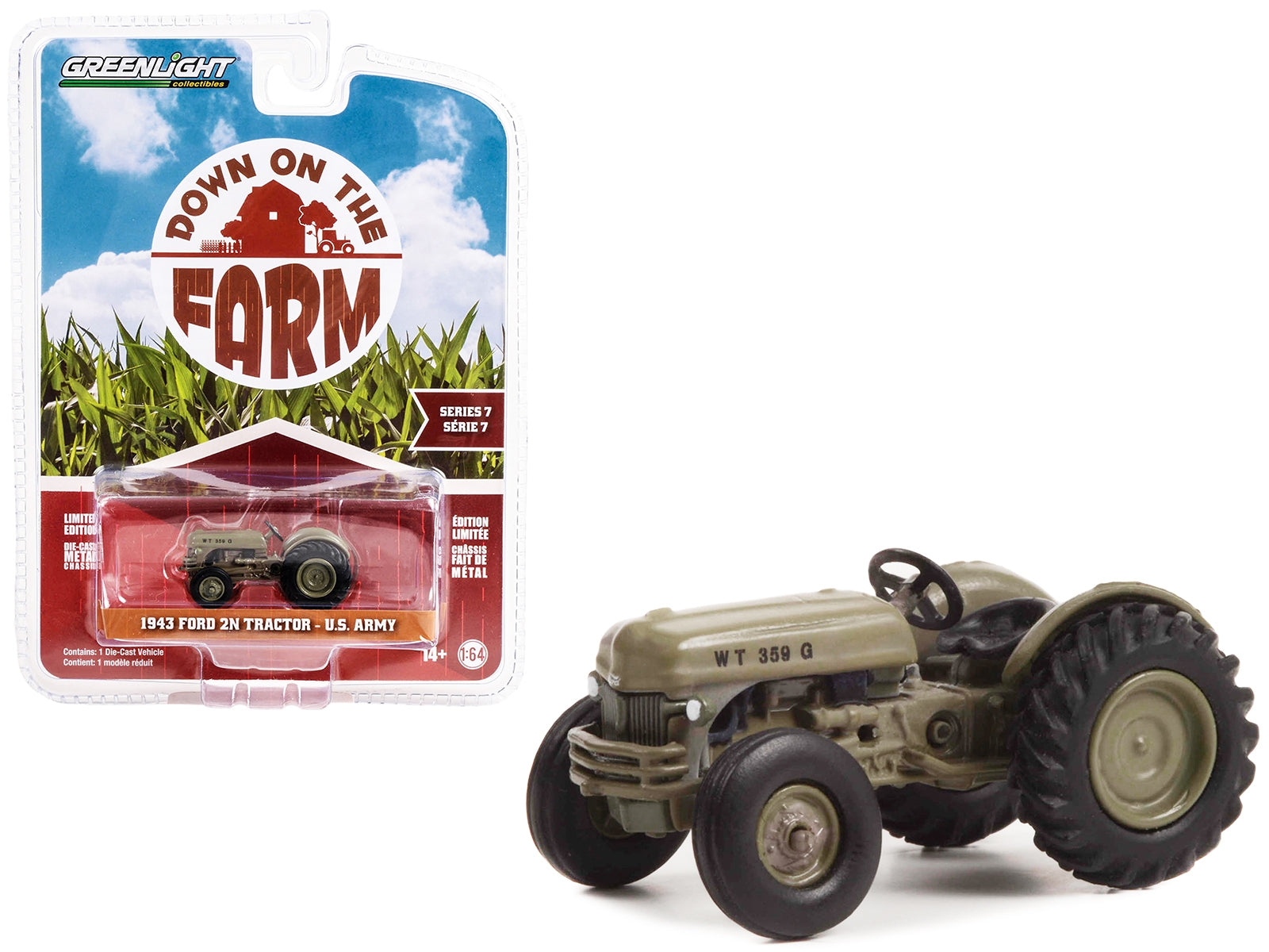 1943 Ford 2N Tractor Brown "U.S. Army" "Down on the Farm" Series 7 1/64 Diecast Model by Greenlight