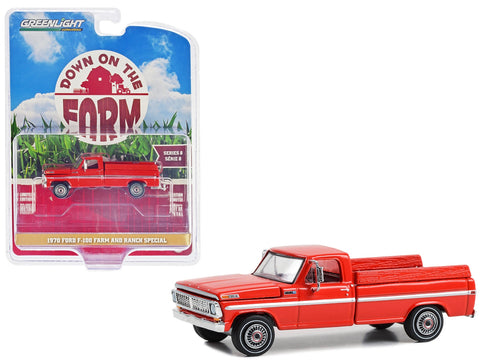 1970 Ford F-100 Pickup Truck "Farm and Ranch Special" Candy Apple Red with Side Cargo Boards "Down on the Farm" Series 8 1/64 Diecast Model by Greenlight