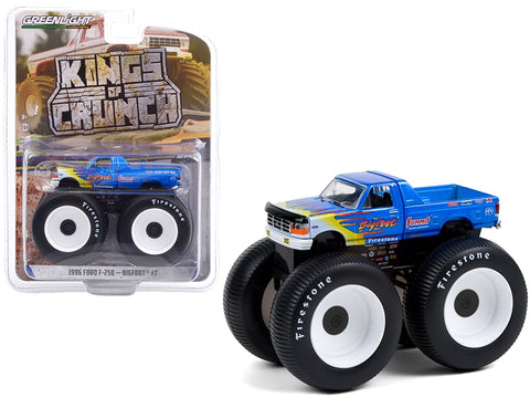 1996 Ford F-250 Monster Truck "Bigfoot #7" Blue with Flames "Bigfoot at Race Rock" "Kings of Crunch" Series 9 1/64 Diecast Model Car by Greenlight