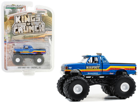 1990 Ford F-350 Monster Truck Blue with Red and Yellow Stripes "Bigfoot #9" "Kings of Crunch" Series 14 1/64 Diecast Model Car by Greenlight