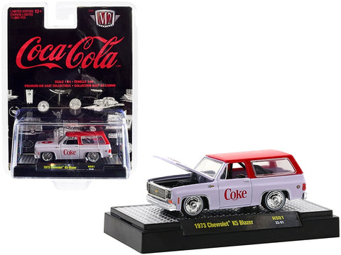 1973 Chevrolet K5 Blazer with Lowered Chassis "Coca-Cola" White with Coke Red Top Limited Edition to 11000 pieces Worldwide 1/64 Diecast Model Car by M2 Machines