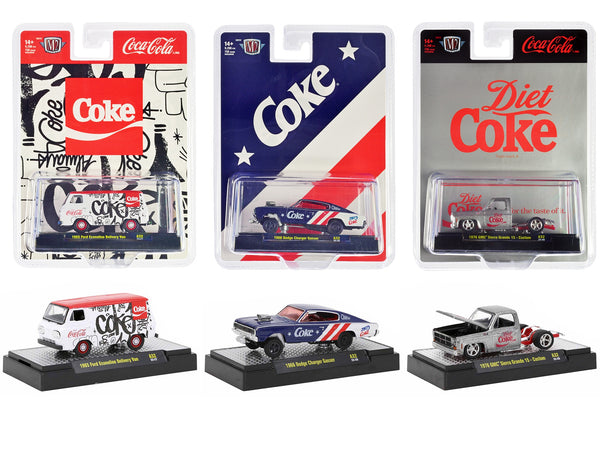 "Coca-Cola" Set of 3 pieces Release 32 Limited Edition to 9250 pieces Worldwide 1/64 Diecast Model Cars by M2 Machines