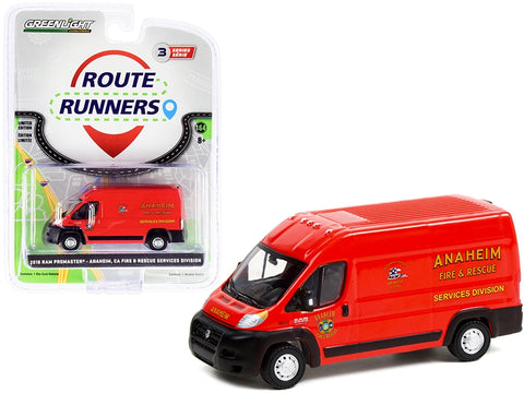 2018 Ram ProMaster 2500 Cargo High Roof Van Red "Anaheim Fire & Rescue Services Division" (California) "Route Runners" Series 3 1/64 Diecast Model by Greenlight