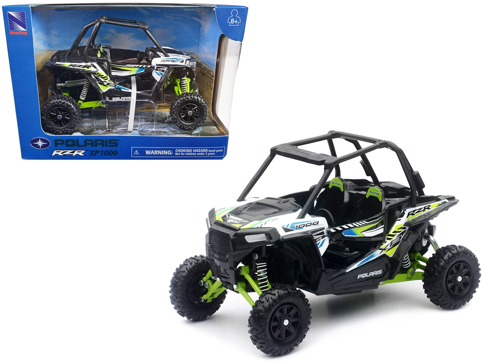 Polaris RZR XP 1000 Dune Buggy White Lightning and Bright Green 1/18 Diecast Model by New Ray