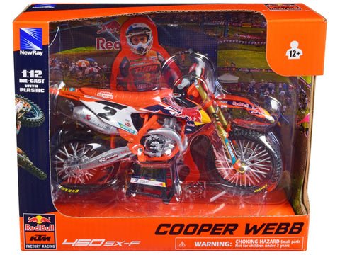 KTM 450 SX-F Motorcycle #2 Cooper Webb "Red Bull KTM Factory Racing" 1/12 Diecast Model by New Ray