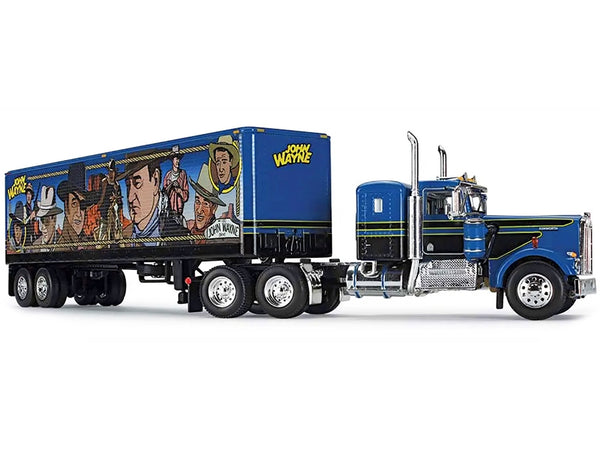 Kenworth W900A with Sleeper and 40' Vintage Trailer "John Wayne: Comic Edition" Blue with Black Stripes 1/64 Diecast Model by DCP/First Gear