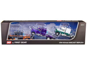 Mack R Sleeper Trio Set of 3 Truck Tractors in Gray Purple and Green 1/64 Diecast Models by DCP/First Gear