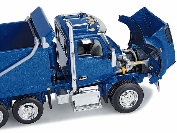 Kenworth T880 Quad-Axle Dump Truck and Rogue Transfer Tandem-Axle Dump Trailer Surf Blue Metallic 1/64 Diecast Model by DCP/First Gear