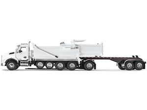 Kenworth T880 Quad-Axle Dump Truck and Rogue Transfer Tandem-Axle Dump Trailer Viper White 1/64 Diecast Model by DCP/First Gear