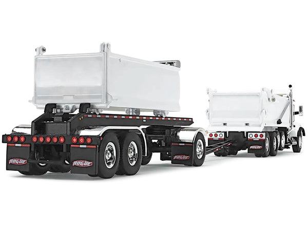 Kenworth T880 Quad-Axle Dump Truck and Rogue Transfer Tandem-Axle Dump Trailer Viper White 1/64 Diecast Model by DCP/First Gear