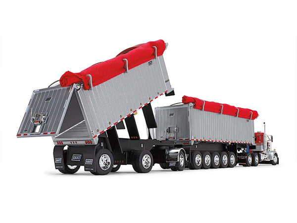 Kenworth W900L Day Cab and East Michigan Series 31' and 20' End Dump Trailers Viper Red and Silver 1/64 Diecast Model by DCP/First Gear