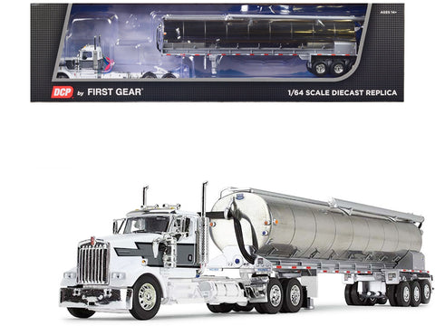 Kenworth W900L Day Cab and Walinga Bulk Tank Trailer White with Black and Gray Stripes 1/64 Diecast Model by DCP/First Gear
