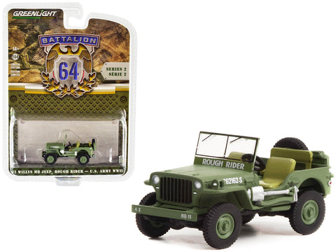 1942 Willys MB Jeep #20362162-S Green "U.S. Army World War II - Rough Rider" "Battalion 64" Release 2 1/64 Diecast Model Car by Greenlight