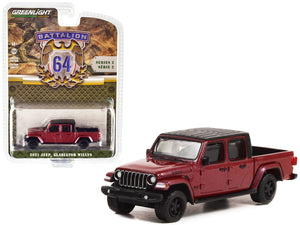 2021 Jeep Gladiator Willys Pickup Truck Snazzberry Red Metallic with Black Top "Battalion 64" Release 2 1/64 Diecast Model Car by Greenlight