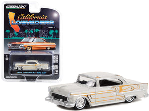 1955 Chevrolet Bel Air Custom Light Gray Metallic and Gold Graphics "California Lowriders" Series 2 1/64 Diecast Model Car by Greenlight